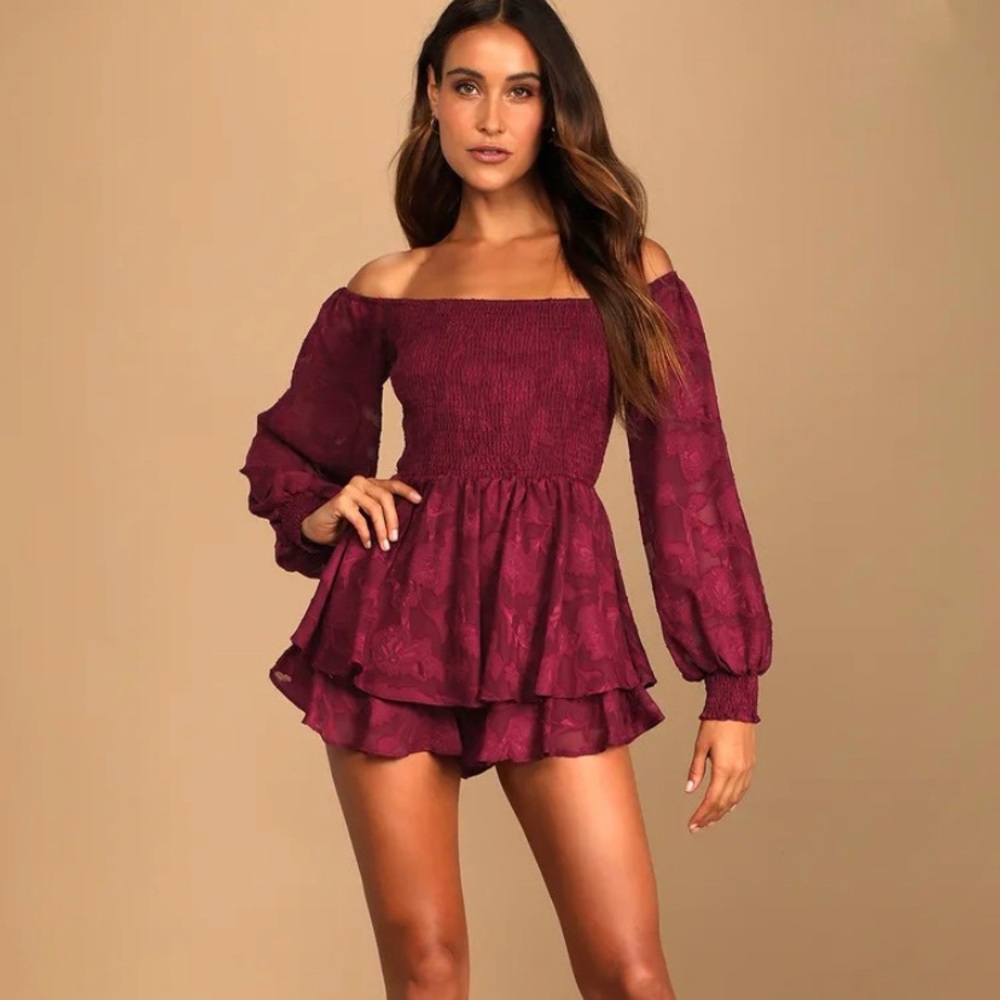 Lulus Burgundy Off-the-Shoulder Romper